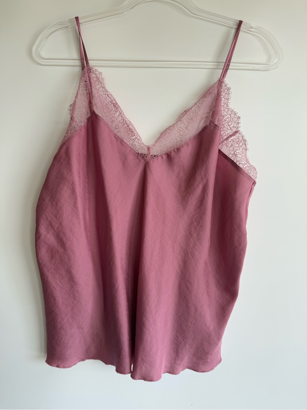 Victoria's Secret Satin Lace Trim Cami Slip Top Pink V-Neck Spaghetti Strap XL